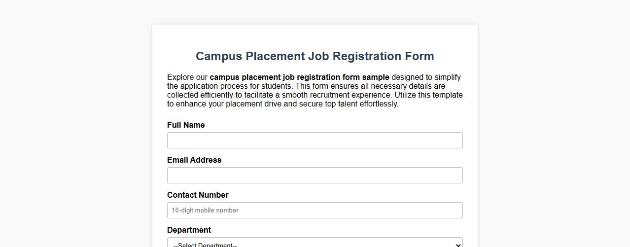 campus placement job registration form sample image preview