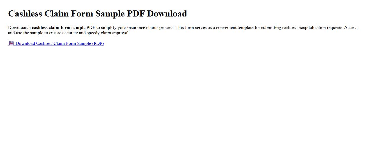 Cashless claim form sample PDF download image preview