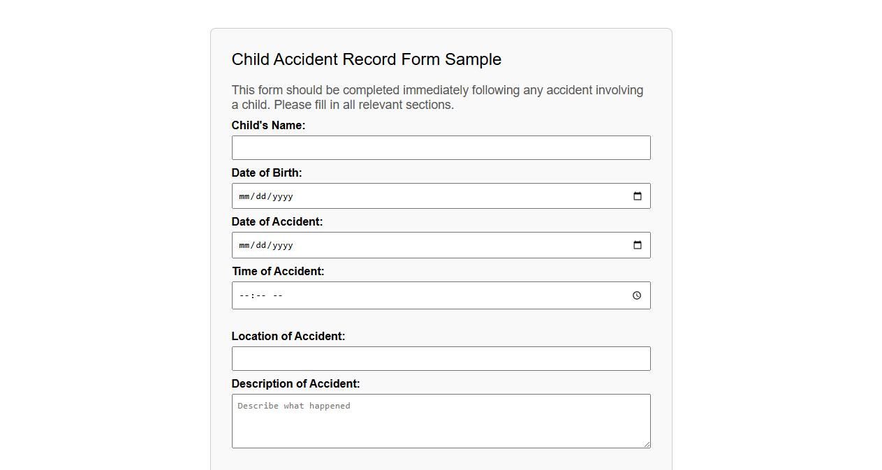 child accident record form sample image preview