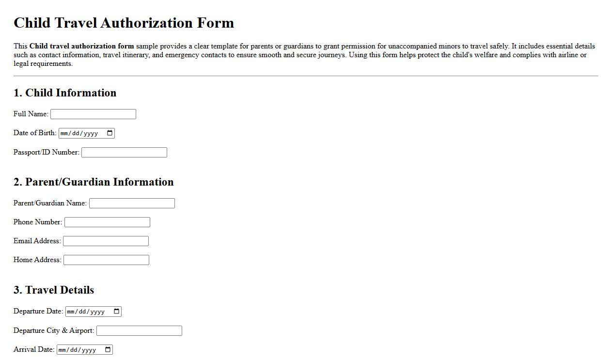 Child travel authorization form sample for unaccompanied minors image preview