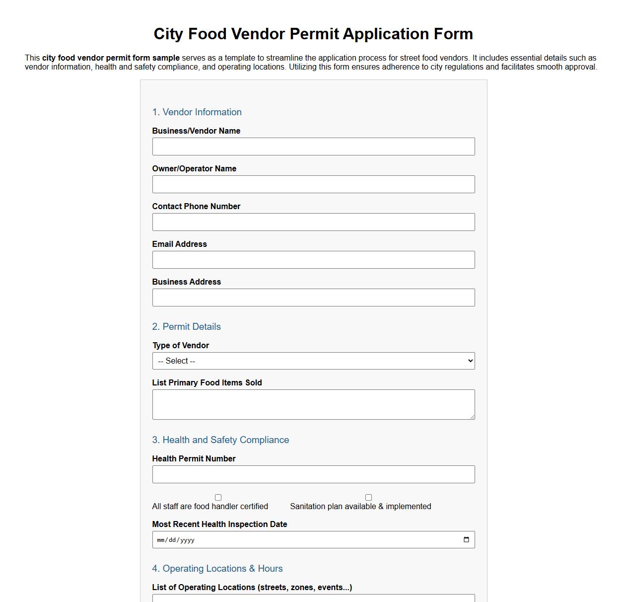 city food vendor permit form sample image preview