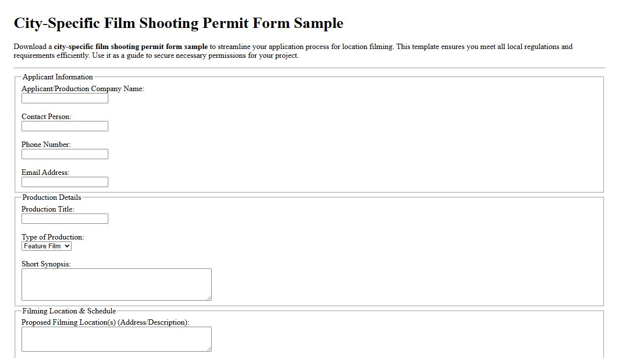 city-specific film shooting permit form sample image preview