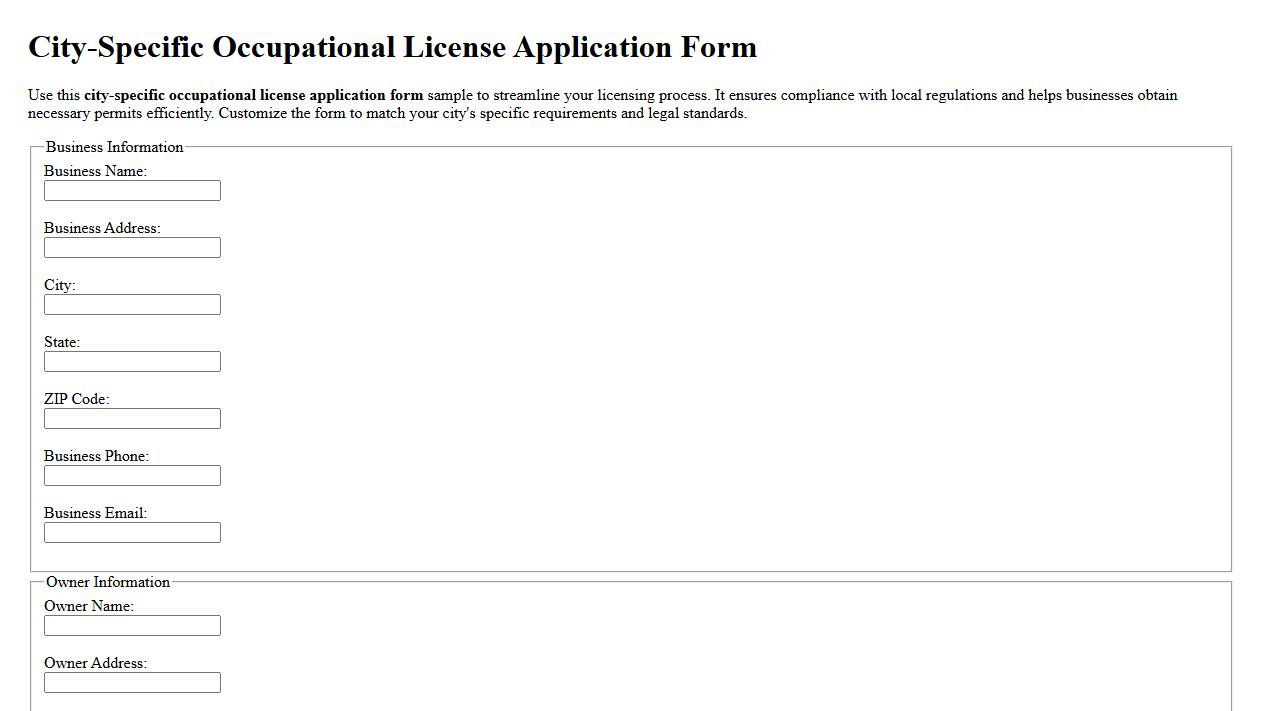 city-specific occupational license application form sample image preview