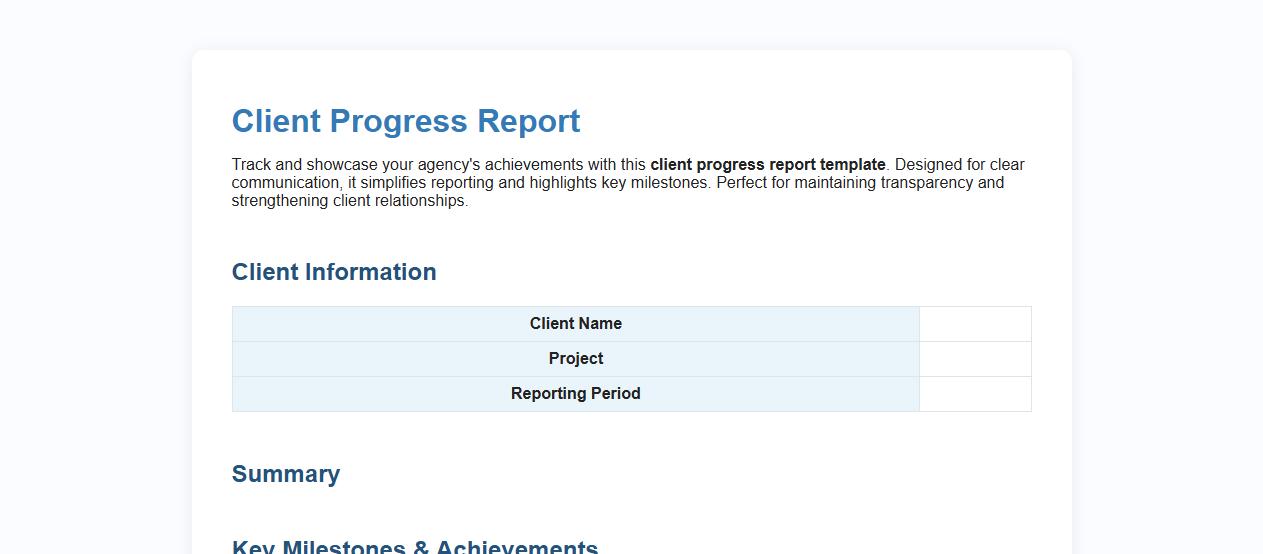 Client progress report template for agencies image preview