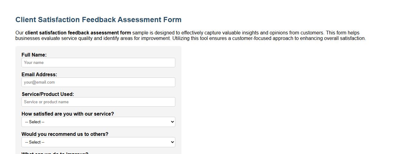 client satisfaction feedback assessment form sample image preview