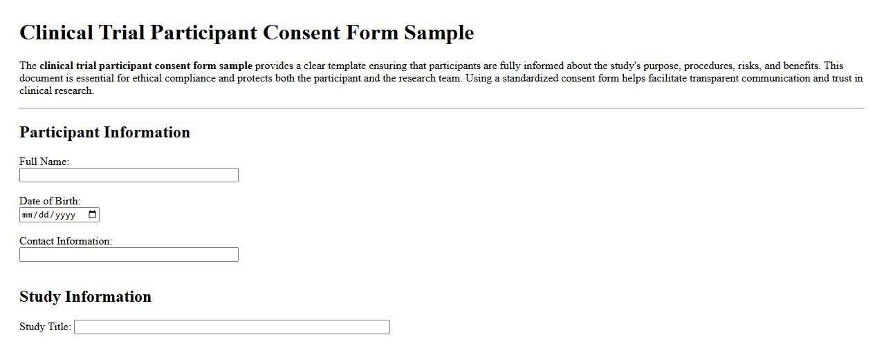 Clinical trial participant consent form sample image preview