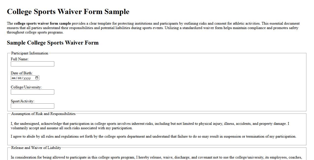 college sports waiver form sample image preview