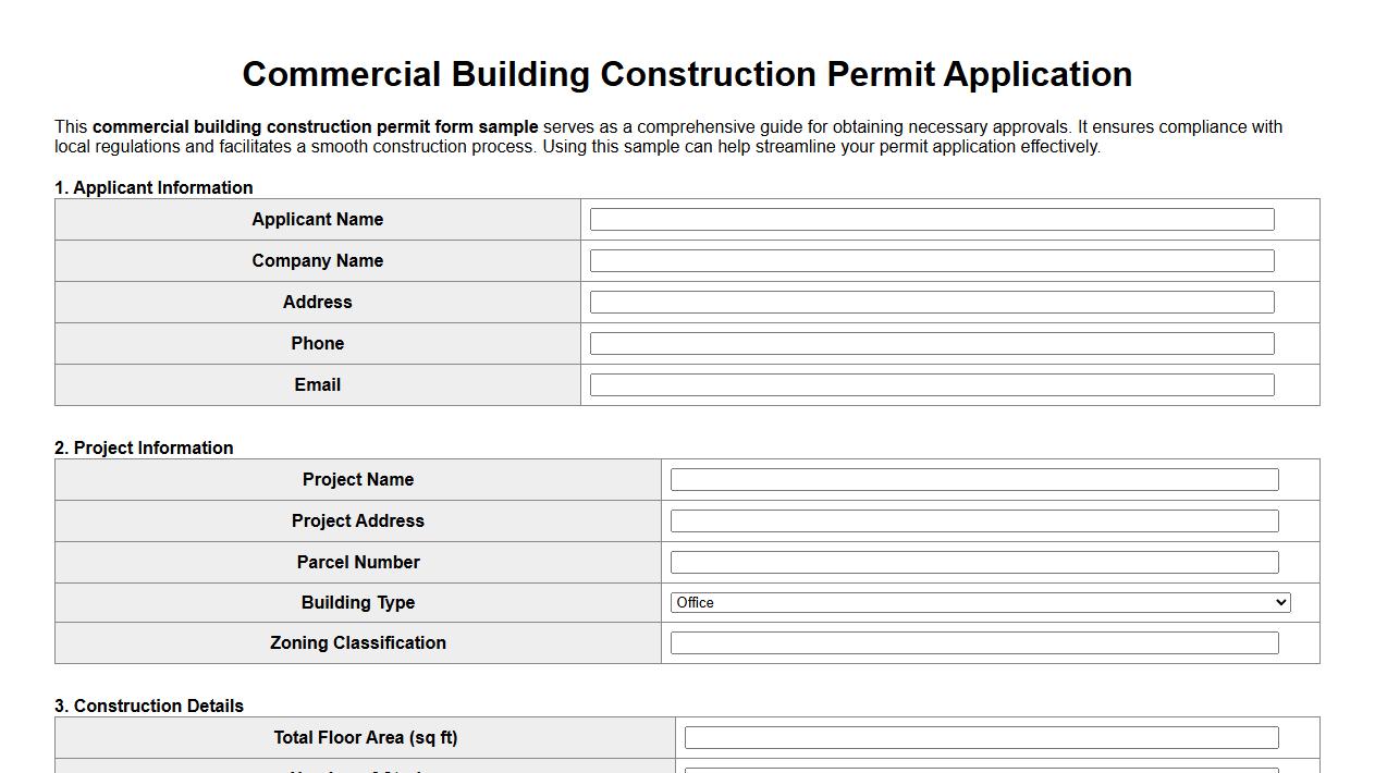 commercial building construction permit form sample image preview