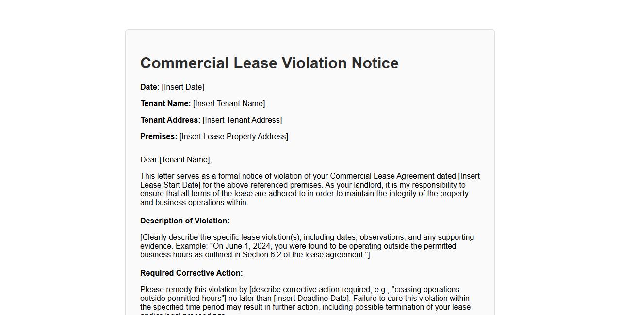commercial lease violation notice template sample image preview