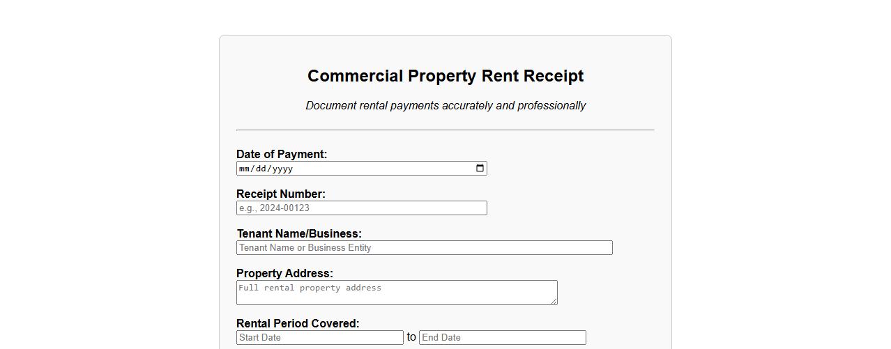 commercial property rent receipt form sample image preview