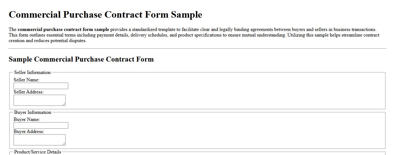 Commercial purchase contract form sample image preview