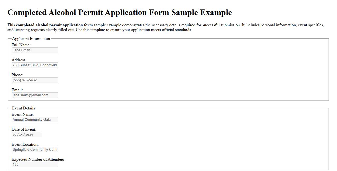 completed alcohol permit application form sample example image preview