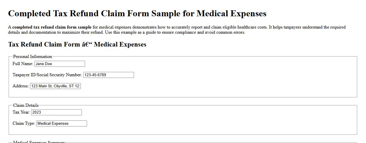 completed tax refund claim form sample for medical expenses image preview