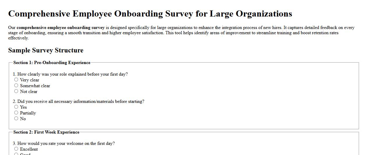 Comprehensive employee onboarding survey for large organizations image preview