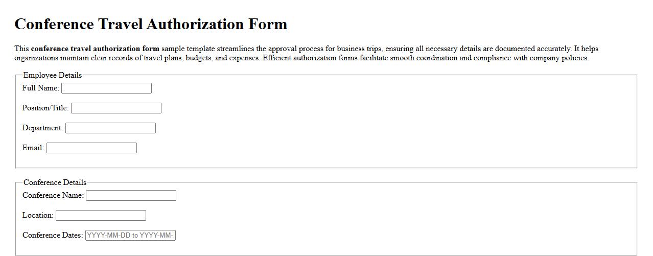 Conference travel authorization form sample template image preview