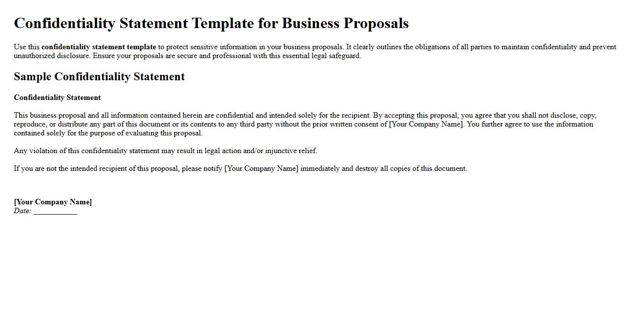 Confidentiality statement template for business proposals image preview