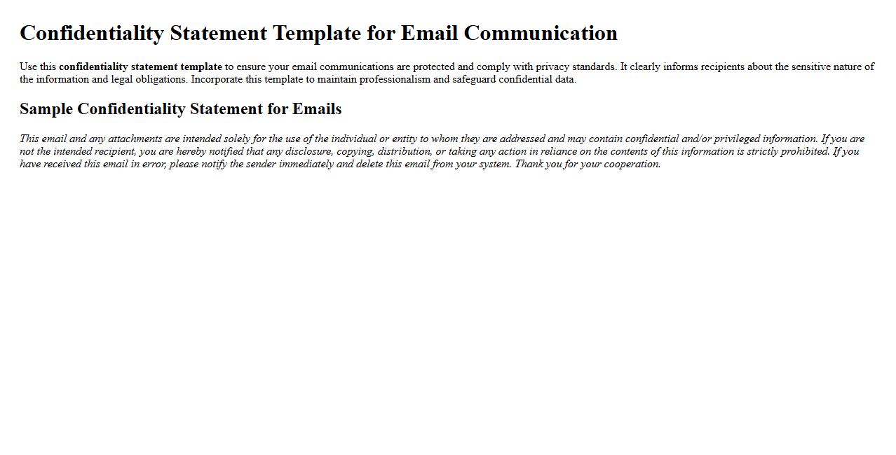 Confidentiality statement template for email communication image preview
