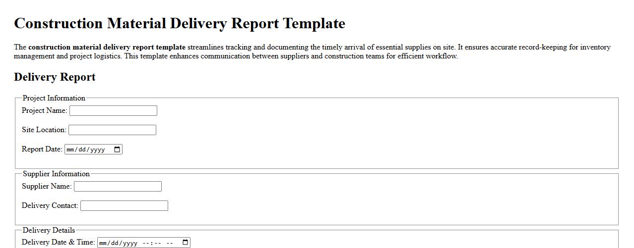 Construction material delivery report template image preview
