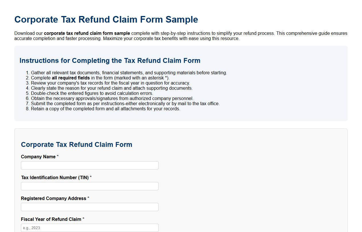 corporate tax refund claim form sample with instructions image preview
