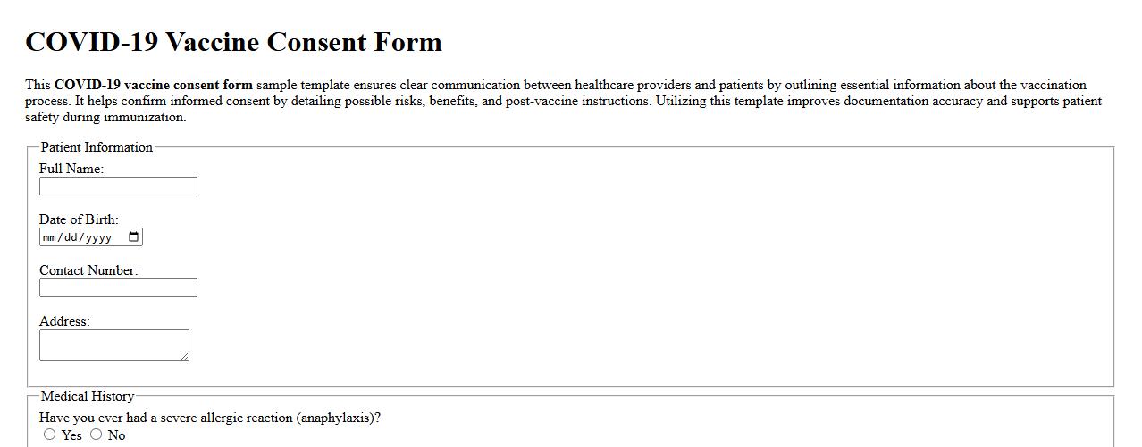 COVID-19 vaccine consent form sample template image preview