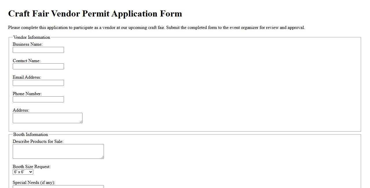 craft fair vendor permit application form sample free image preview
