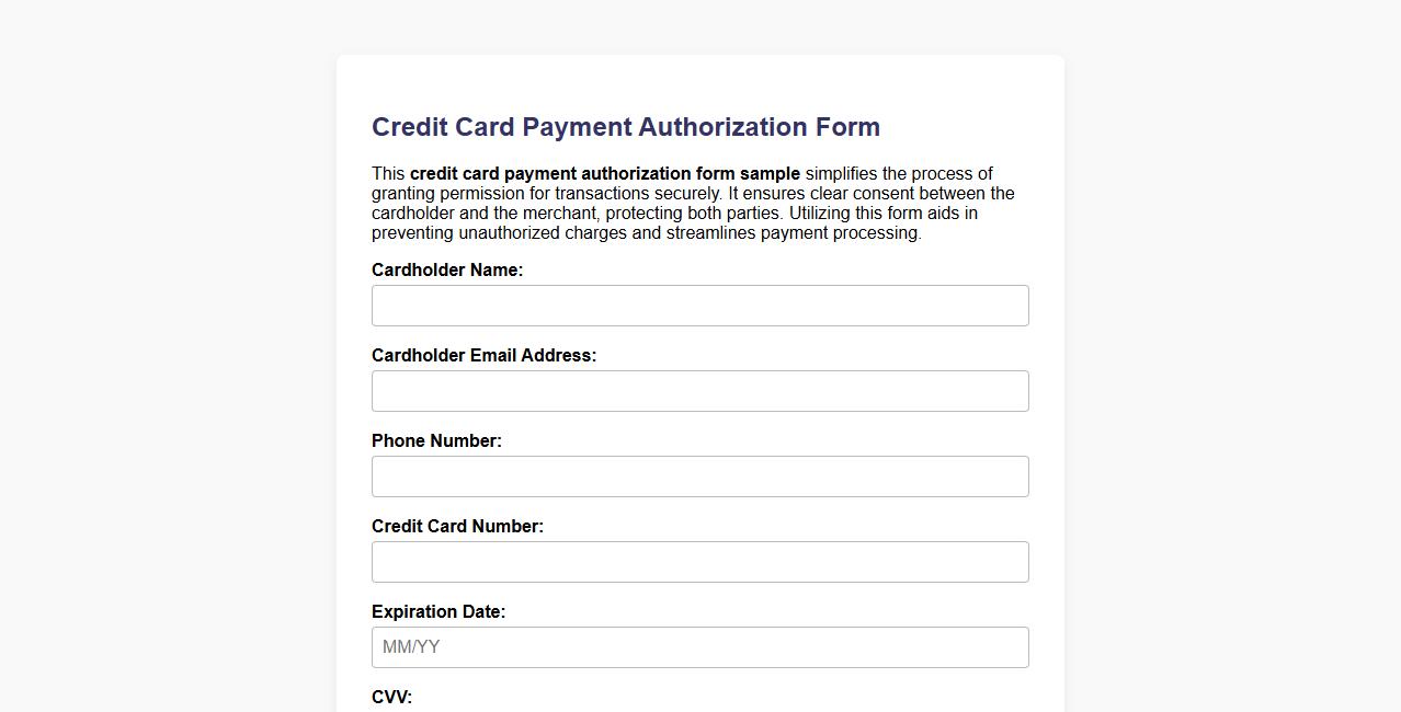 credit card payment authorization form sample image preview
