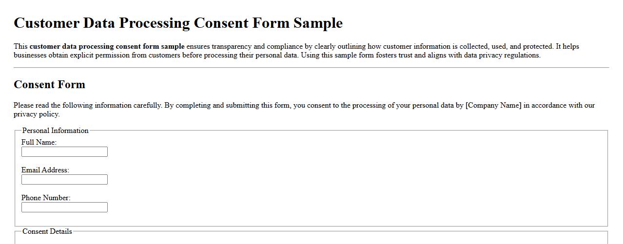 customer data processing consent form sample image preview