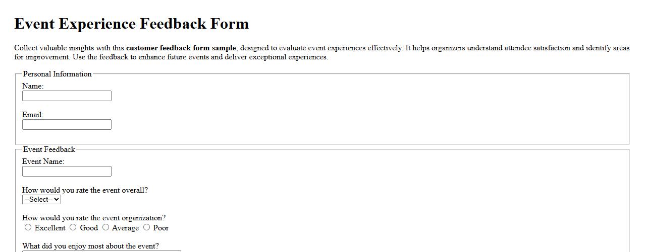 customer feedback form sample for event experience image preview