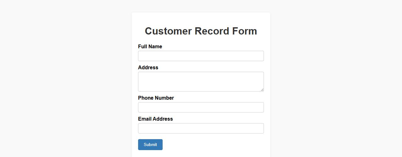 customer record form sample with address and phone number image preview
