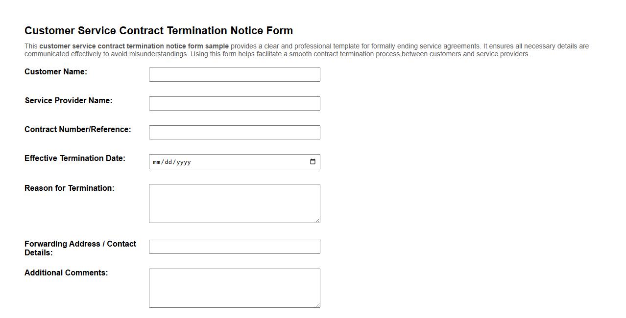 Customer service contract termination notice form sample image preview