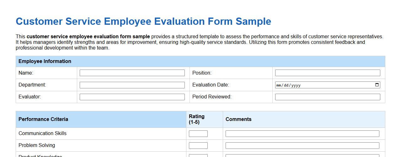 Customer service employee evaluation form sample image preview
