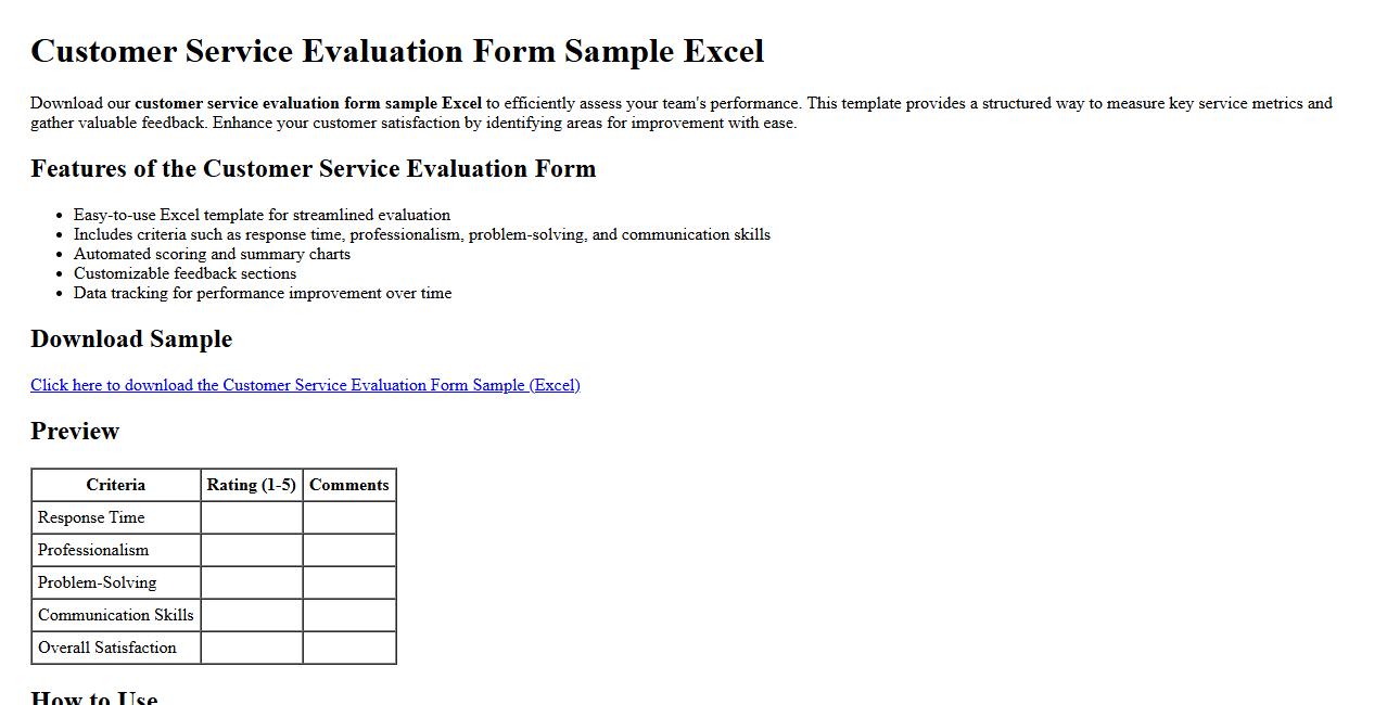 customer service evaluation form sample excel image preview