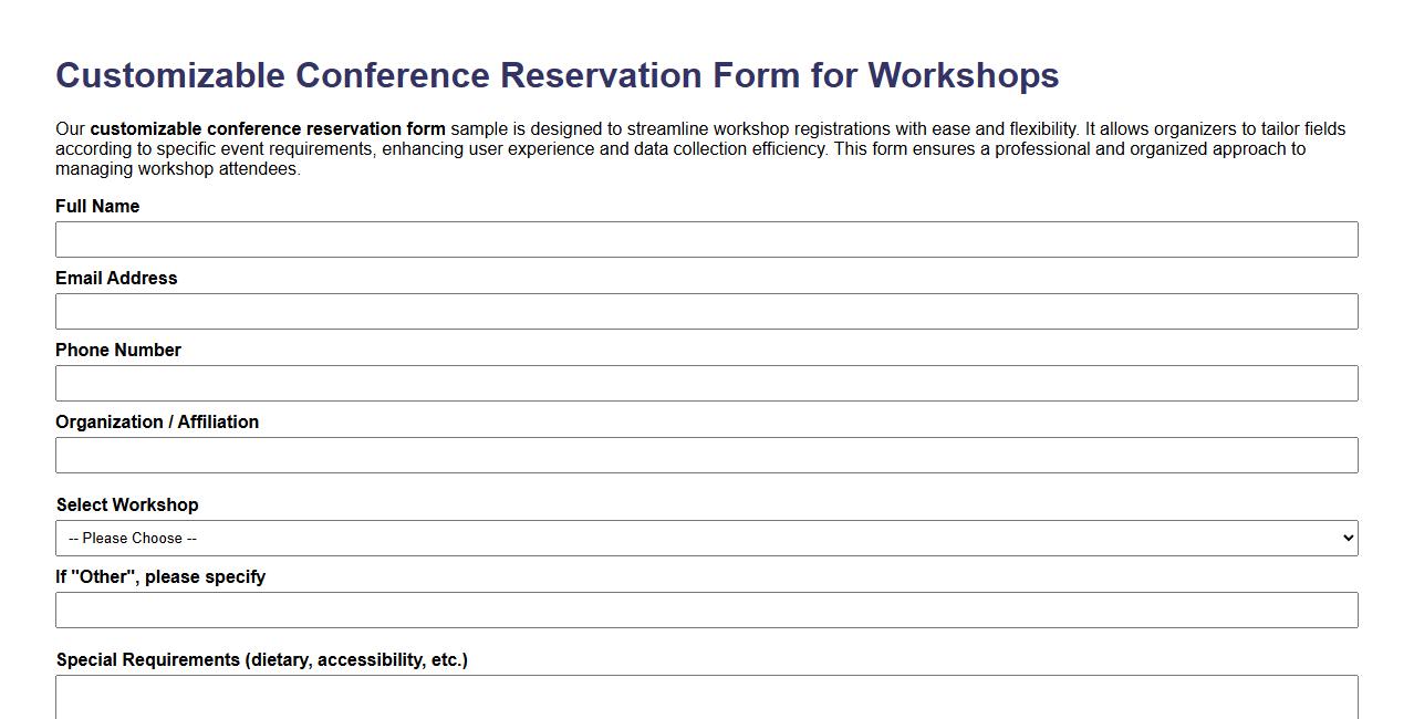 Customizable conference reservation form sample for workshops image preview