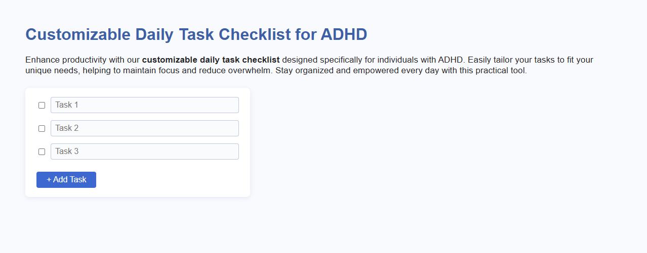 Customizable daily task checklist for ADHD image preview