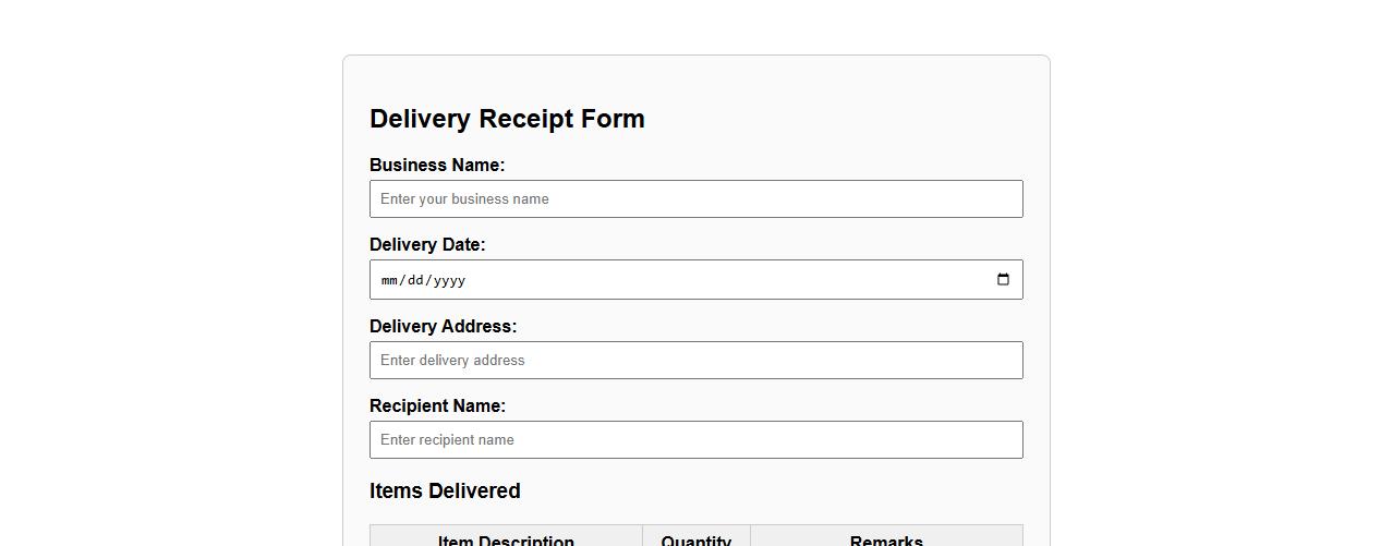 customizable delivery receipt form with signature line image preview