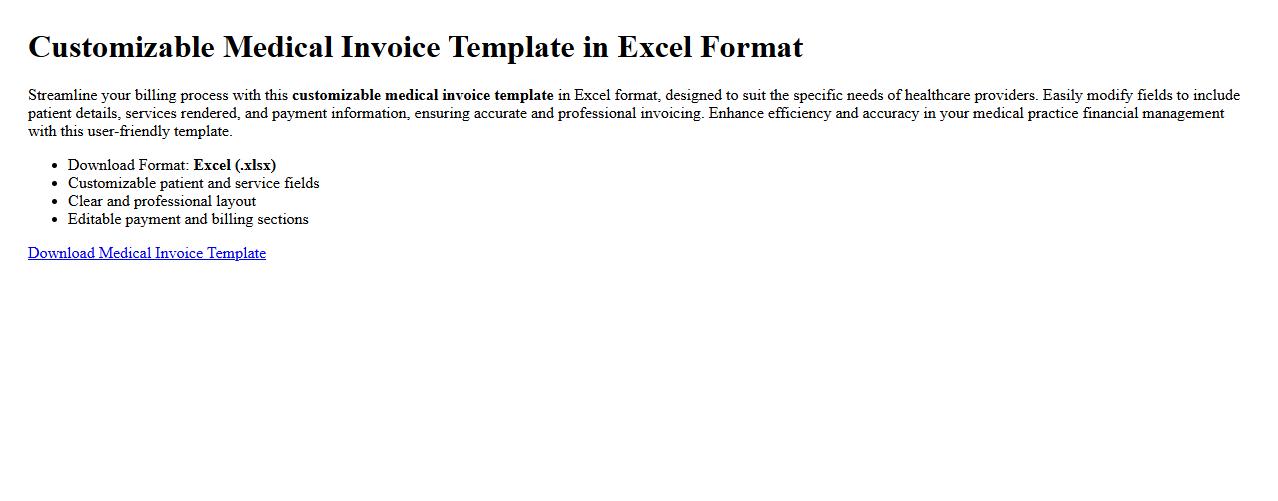 Customizable medical invoice template in Excel format image preview