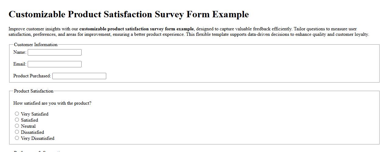 customizable product satisfaction survey form example image preview