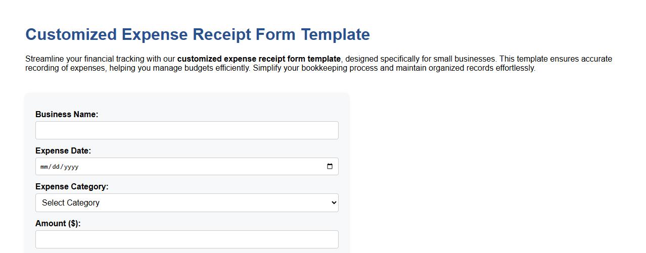customized expense receipt form template for small businesses image preview