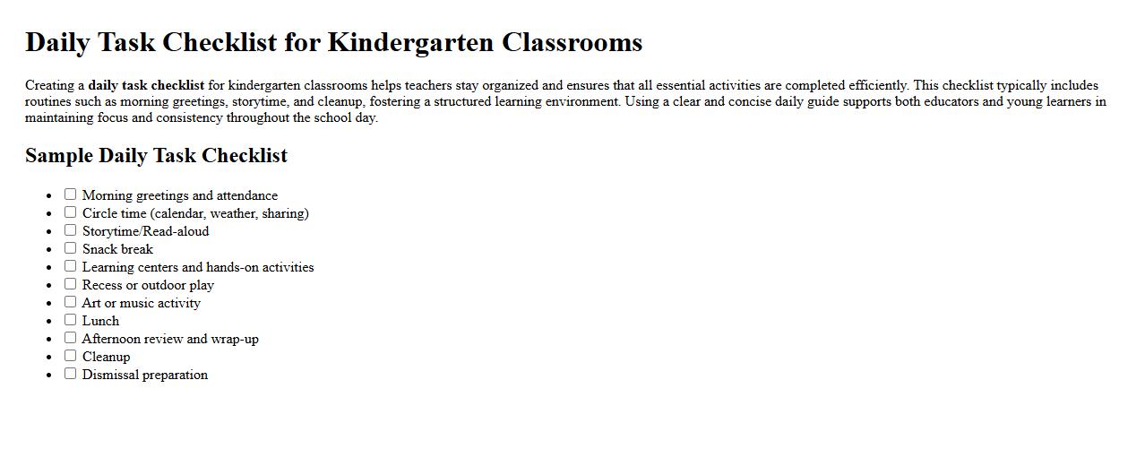 Daily task checklist for kindergarten classrooms image preview