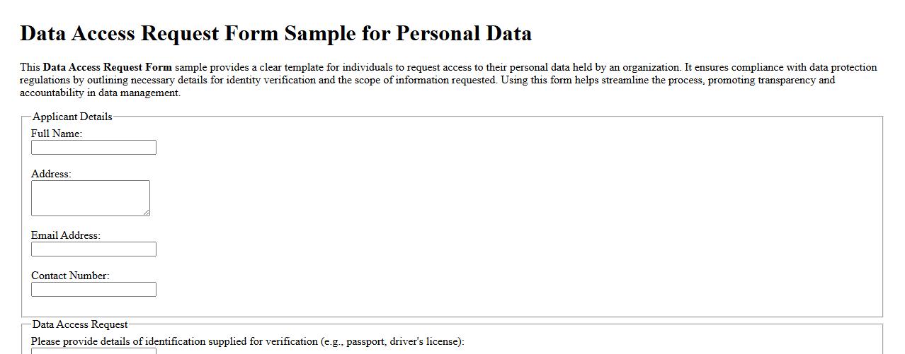 Data Access Request Form Sample for Personal Data image preview