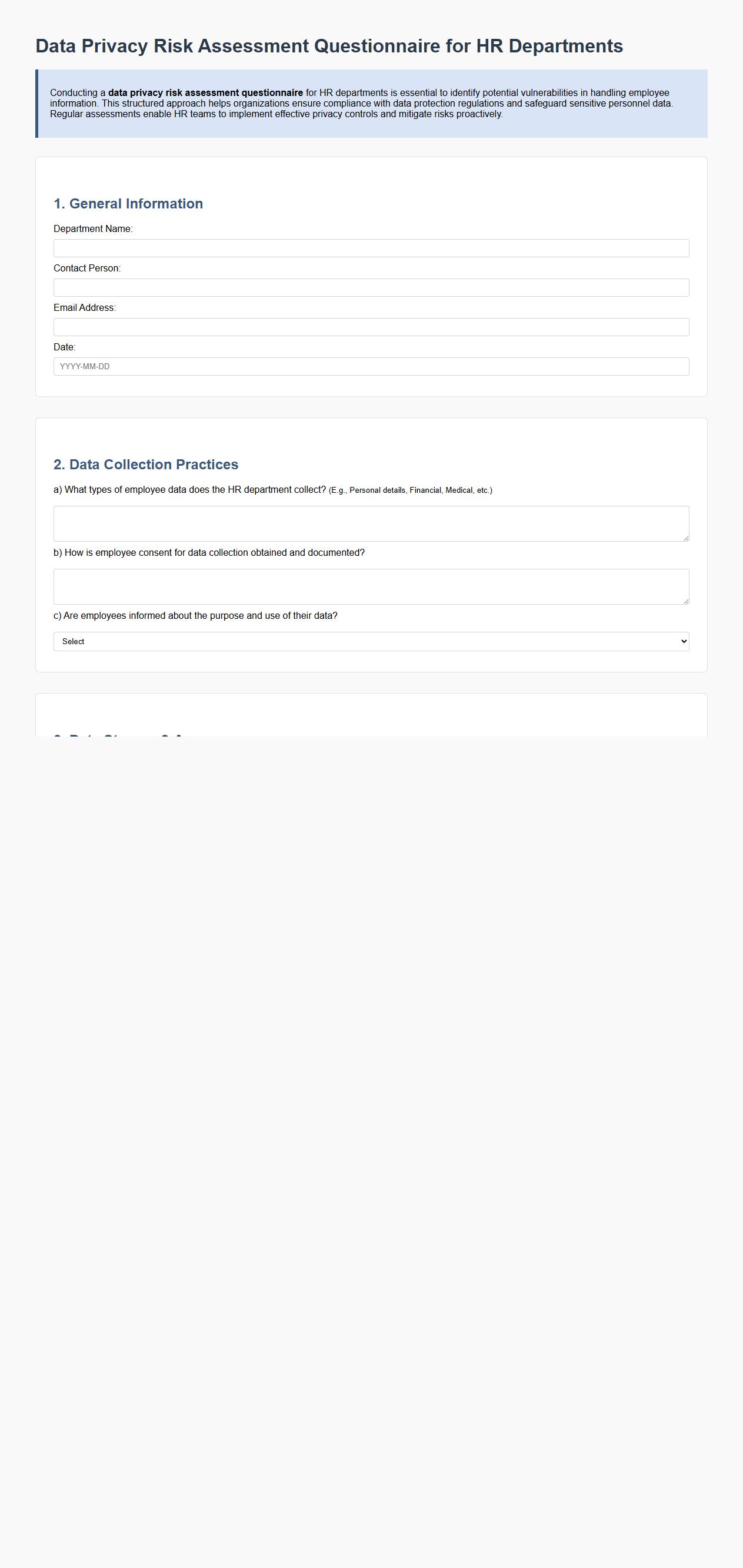 Data privacy risk assessment questionnaire for HR departments image preview