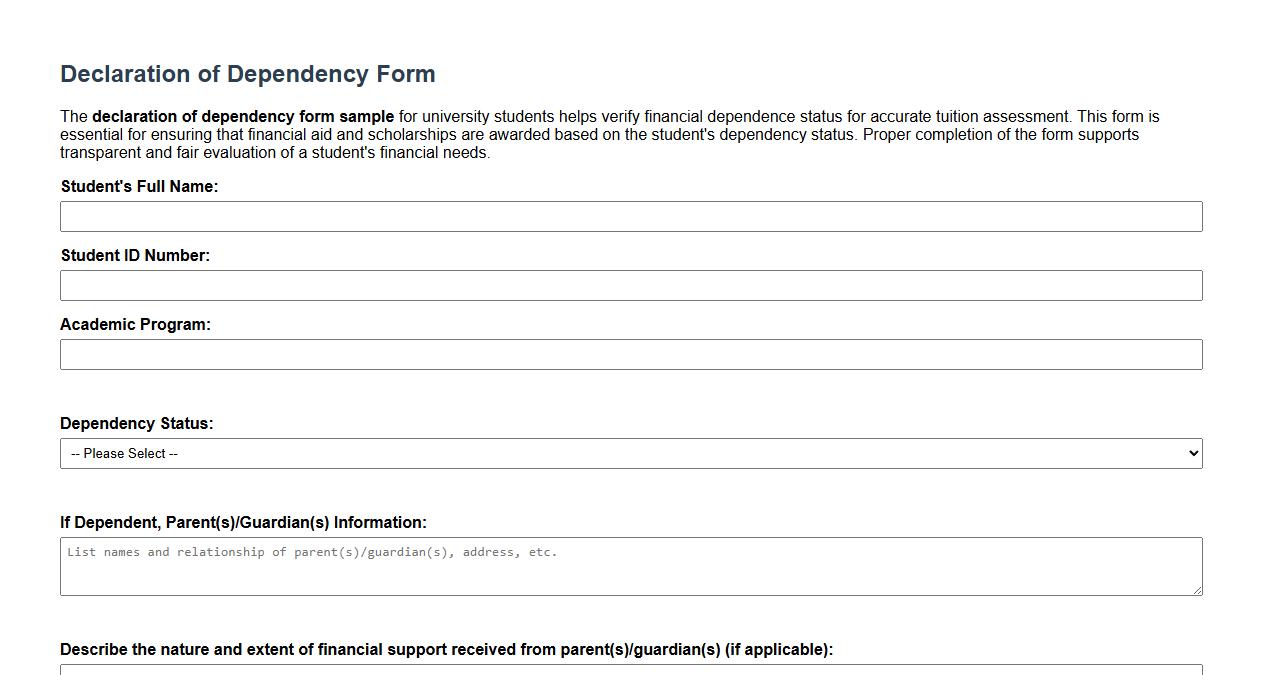 declaration of dependency form sample for university students image preview