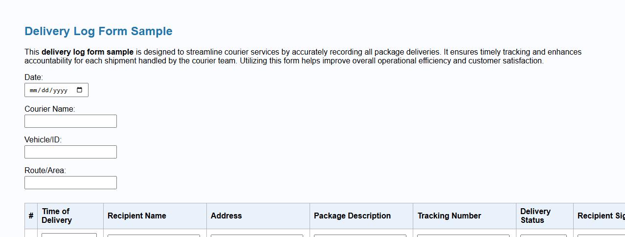 delivery log form sample for courier services image preview