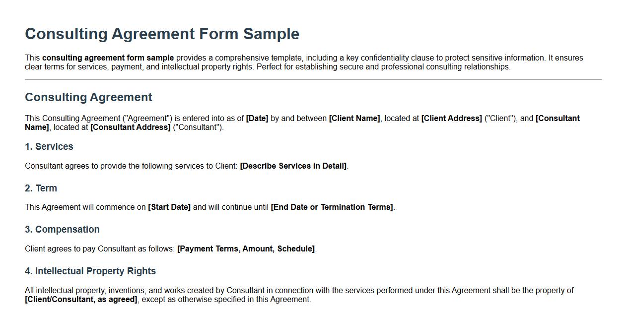 detailed consulting agreement form sample with confidentiality clause image preview