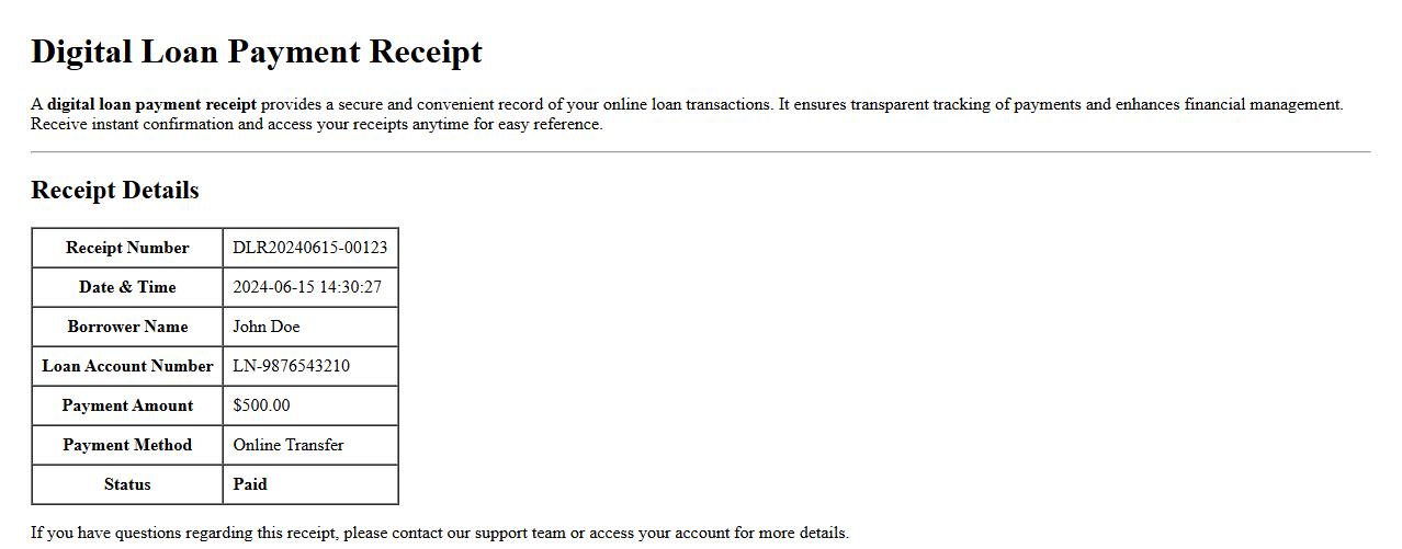 Digital loan payment receipt for online loans image preview