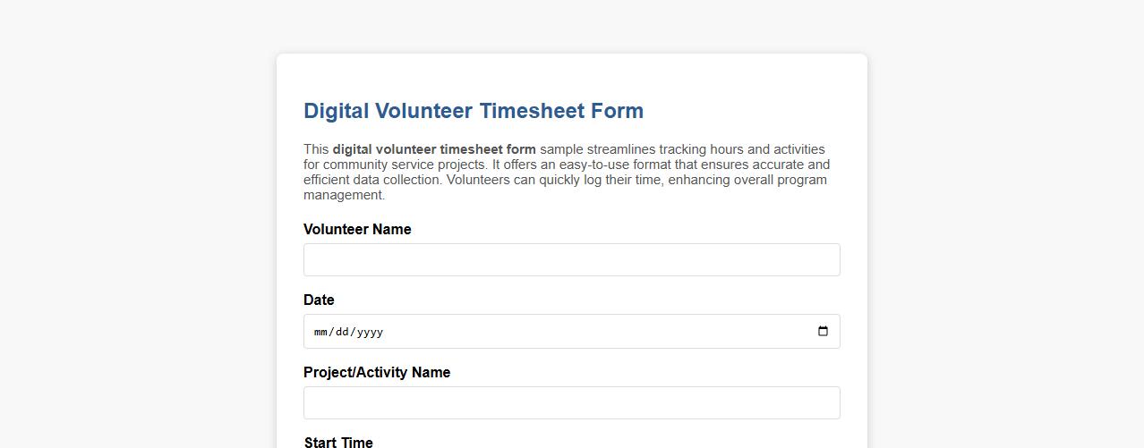 digital volunteer timesheet form sample image preview