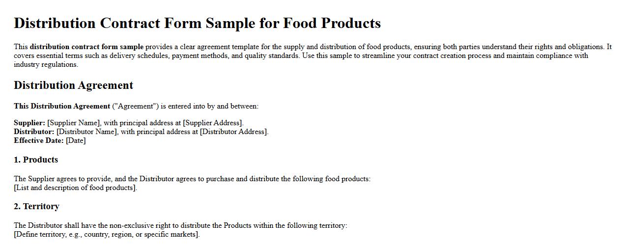 Distribution contract form sample for food products image preview