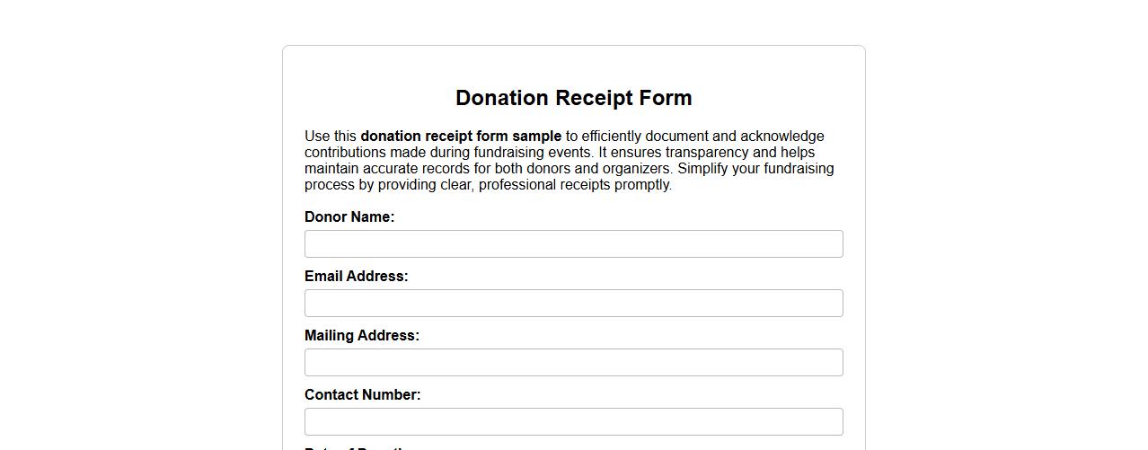 Donation receipt form sample for fundraising events image preview