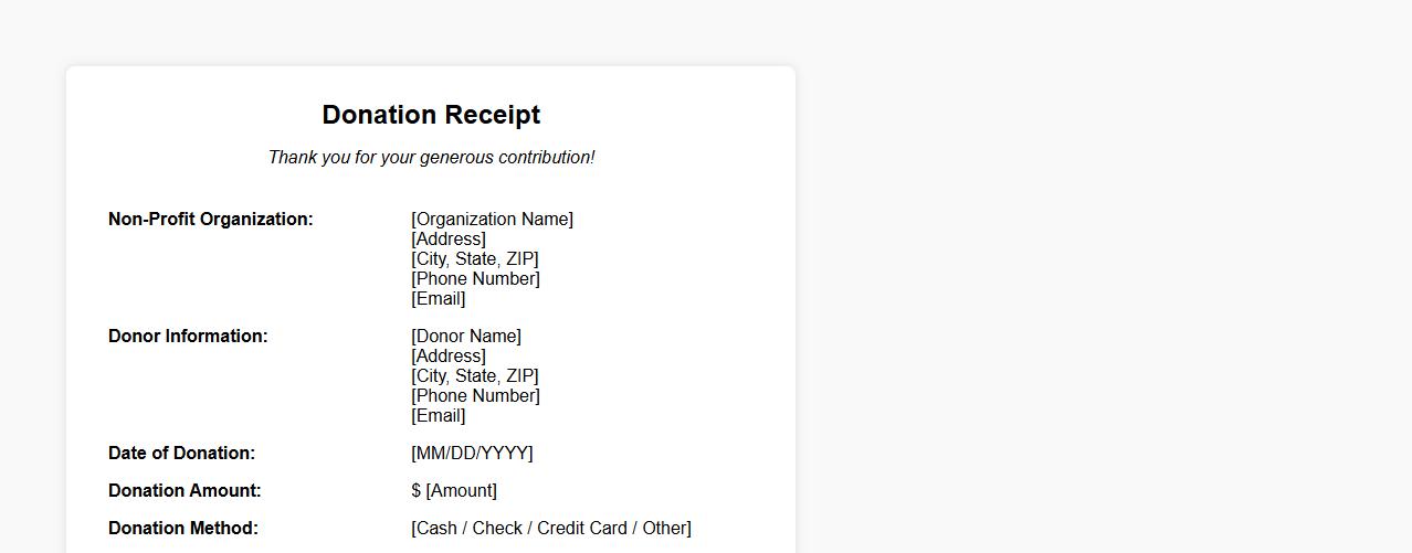 Donation receipt template form sample for non-profit image preview
