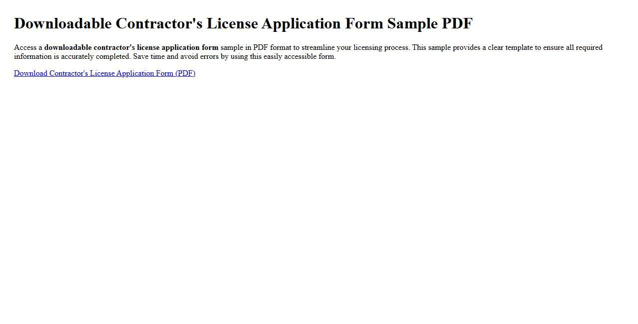 downloadable contractor’s license application form sample PDF image preview